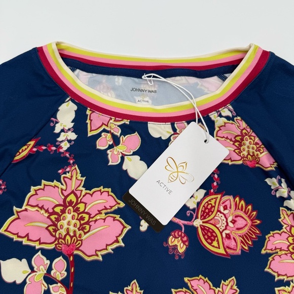 NWT Johnny Was Active Women’s Blue Pink Graphic Long Kimono Sleeve Shirt Large - Picture 6 of 16